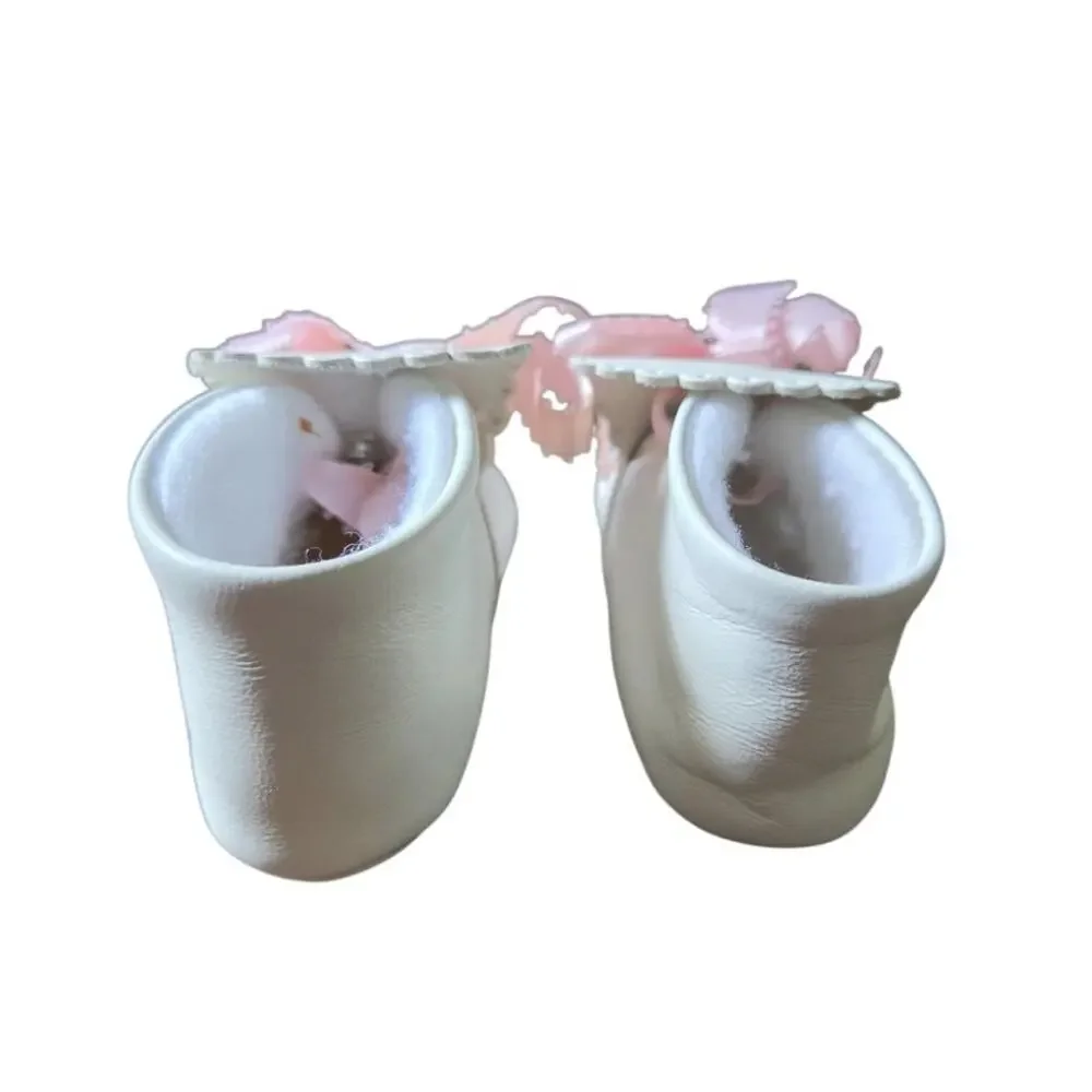 VTG Petit Bateau Baby Leather Booties Shoes Size 1 Pink Bow Made France Retro